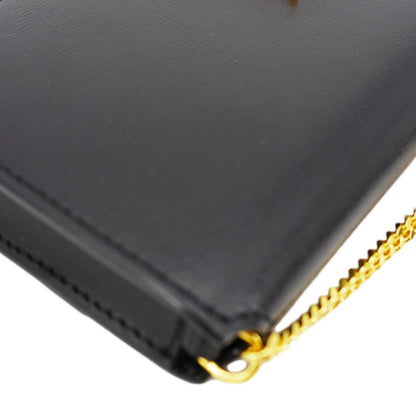 YVES SAINT LAURENT Cassandre Phone Holder Leather Shoulder Bag Black