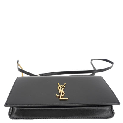 YVES SAINT LAURENT Cassandre Phone Holder Leather Shoulder Bag Black