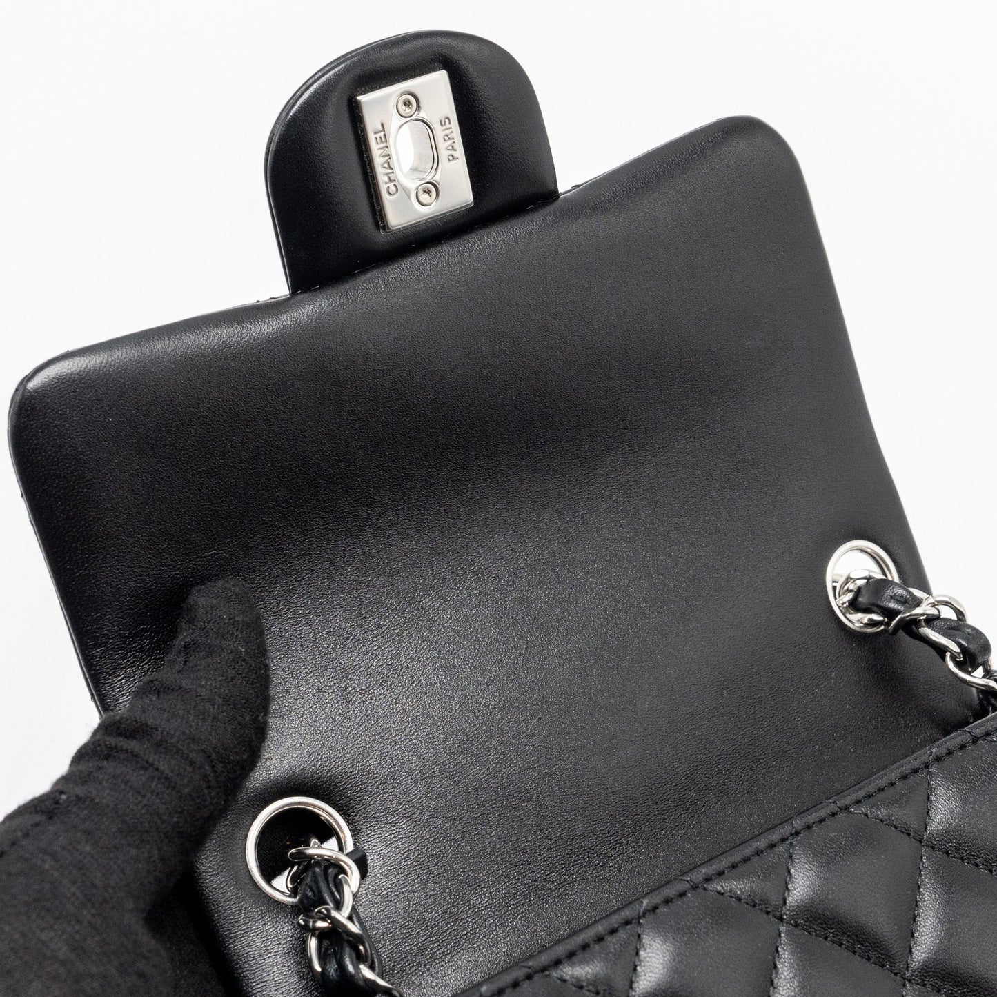 Chanel Mini Square Flap Bag Lambskin Black  (Microchip)