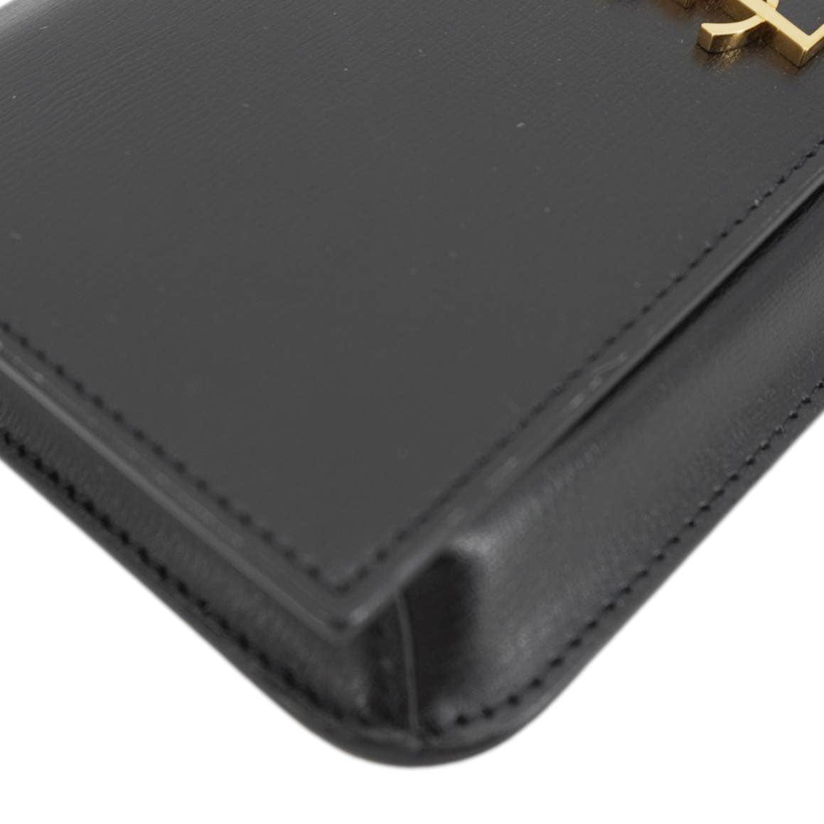 YVES SAINT LAURENT Cassandre Phone Holder Leather Shoulder Bag Black