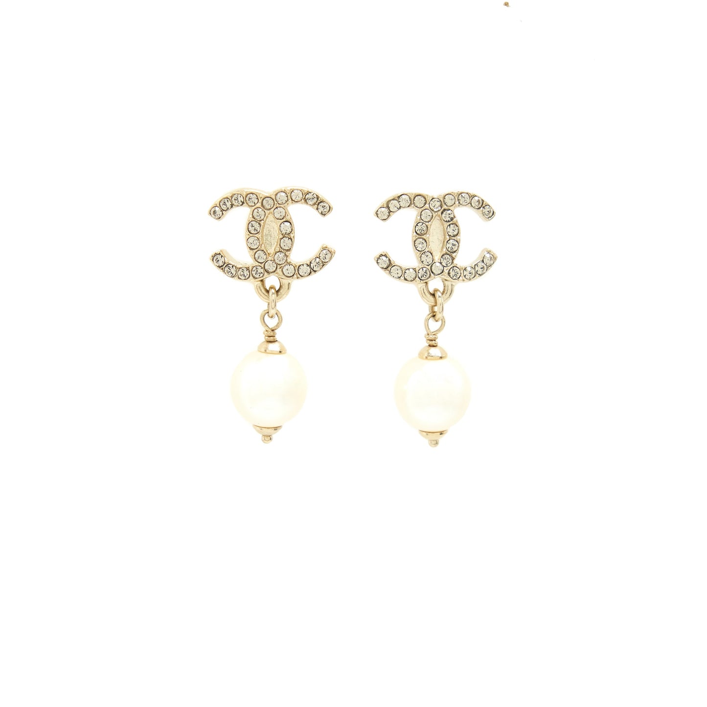 Chanel CC logo crystal with pearl drop earring L