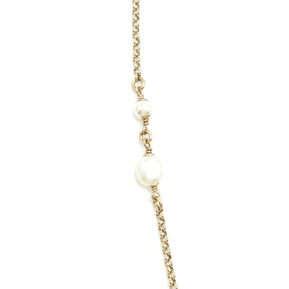 Chanel CC Logo And Pearl Necklace Light Gold Tone