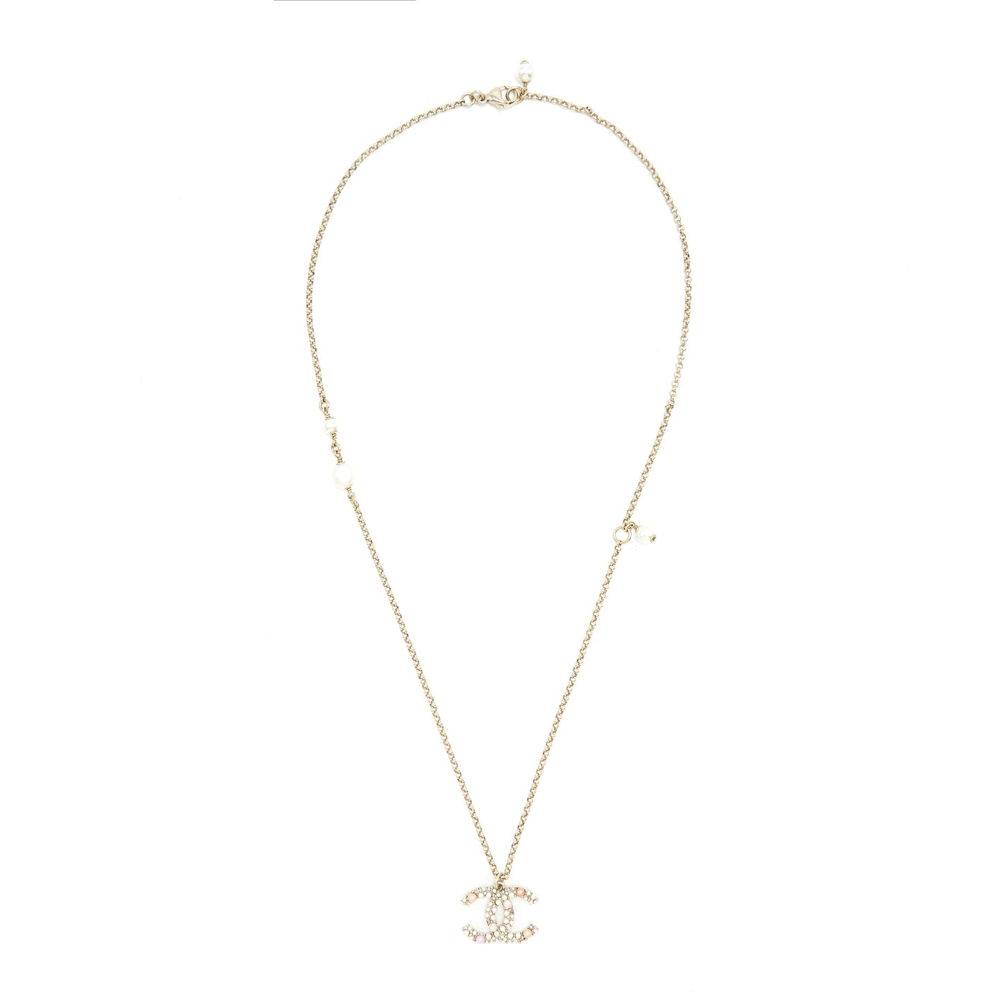 Chanel CC Logo And Pearl Necklace Light Gold Tone