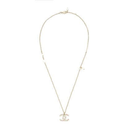 Chanel CC Logo And Pearl Necklace Light Gold Tone