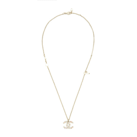 Chanel CC Logo And Pearl Necklace Light Gold Tone