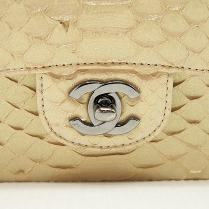 Chanel Mini Square Flap Bag Python Iridescent Light Beige