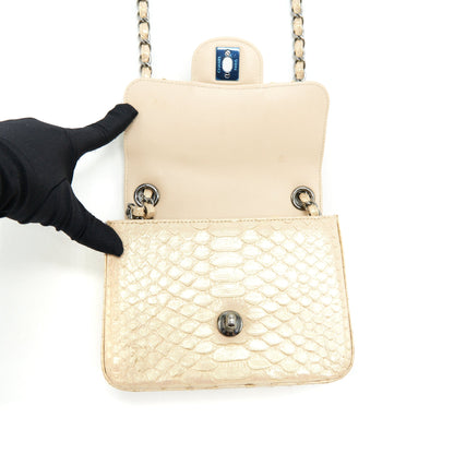 Chanel Mini Square Flap Bag Python Iridescent Light Beige