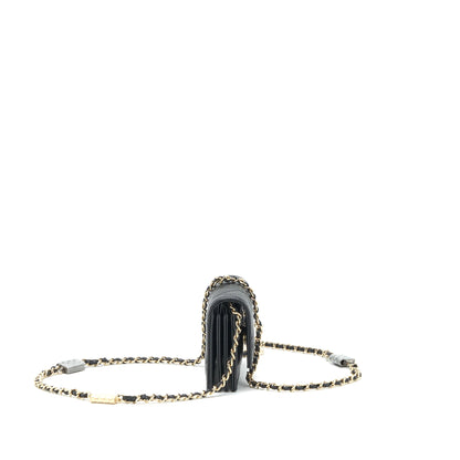 Chanel 21k Caviar mini flap cardholder with chain black L