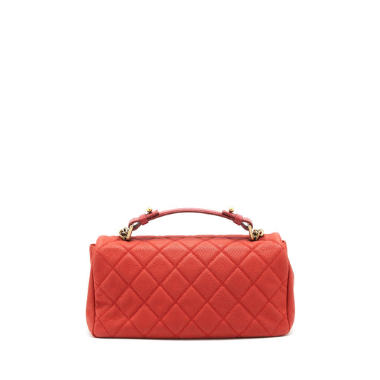 Chanel top handle rectangular flap bag grained calfskin red