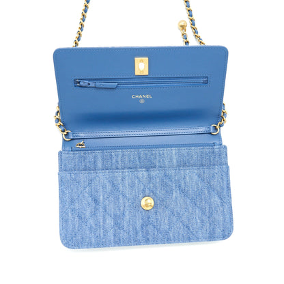 Chanel Pearl Crush Wallet On Chain Denim Blue