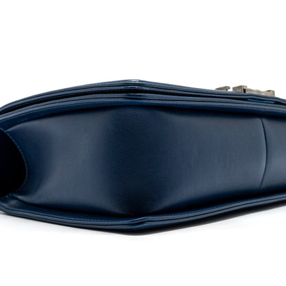 Chanel new medium boy bag chevron Lambskin blue ruthenium