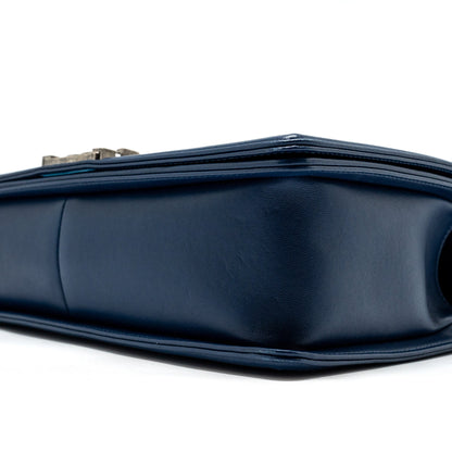 Chanel new medium boy bag chevron Lambskin blue ruthenium