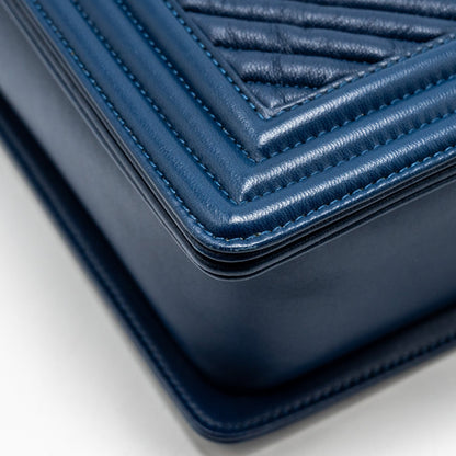 Chanel new medium boy bag chevron Lambskin blue ruthenium