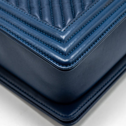 Chanel new medium boy bag chevron Lambskin blue ruthenium