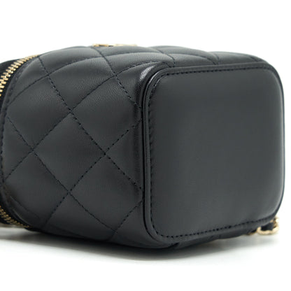 Chanel 22P Top Handle Mini Vanity With Chain With Mirror Inside Lambskin Black L