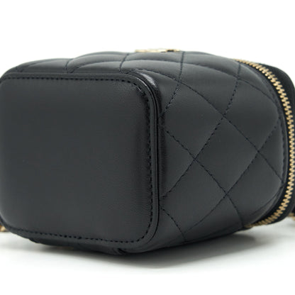 Chanel 22P Top Handle Mini Vanity With Chain With Mirror Inside Lambskin Black L