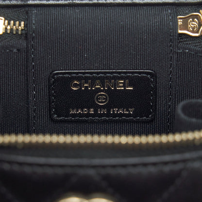 Chanel 22P Top Handle Mini Vanity With Chain With Mirror Inside Lambskin Black L