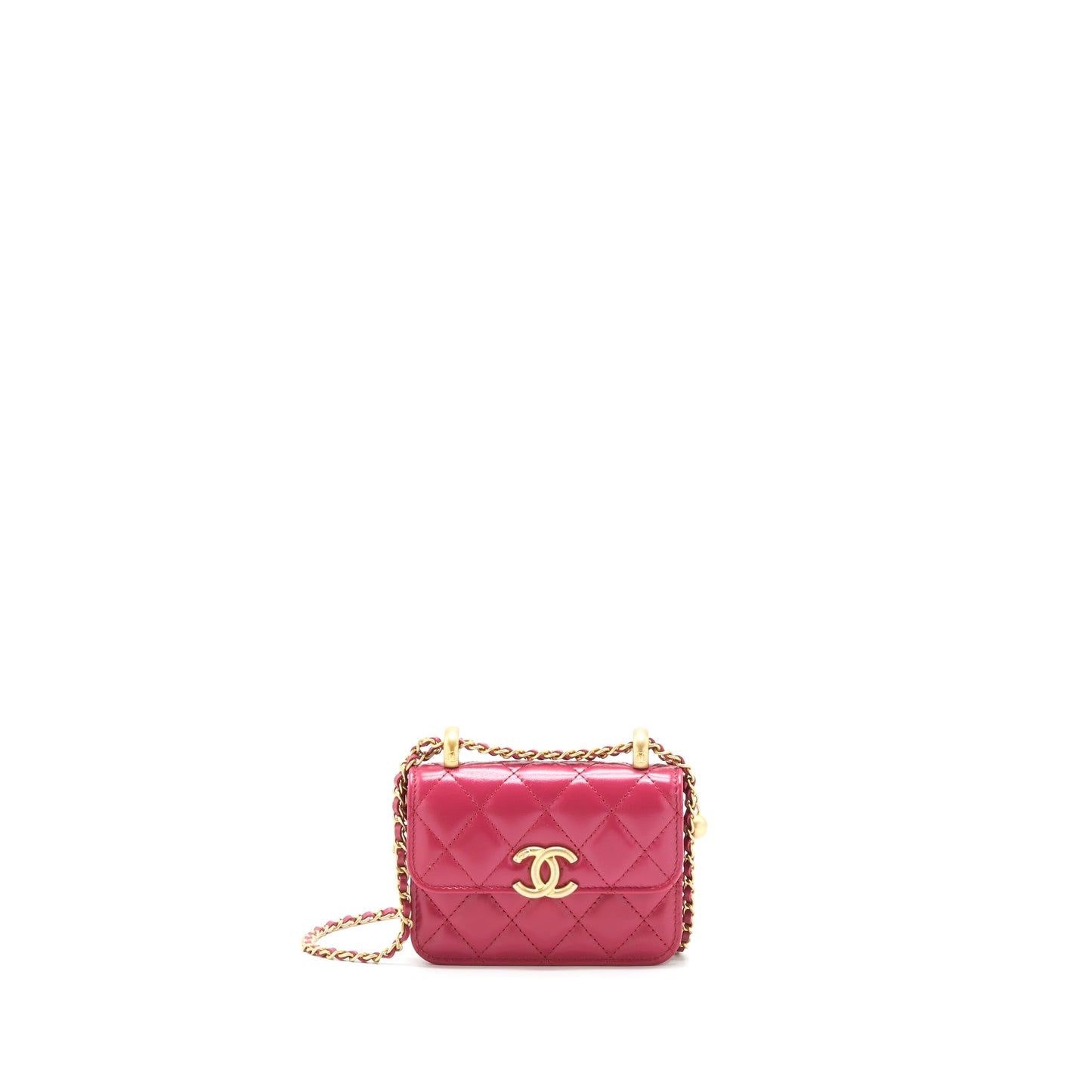 Chanel 21A Gold crush mini flap bag with chain calfskin raspberry pink