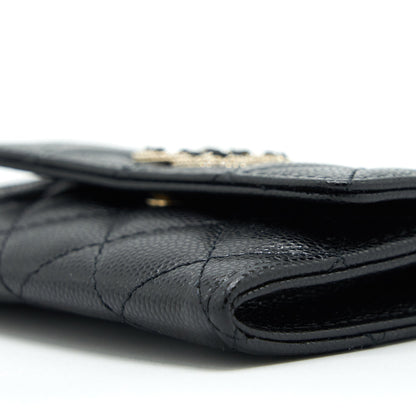 Chanel 22S Detailed Logo Mini Flap Card Holder Caviar Black L