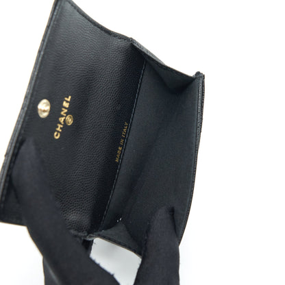 Chanel 22S Detailed Logo Mini Flap Card Holder Caviar Black L