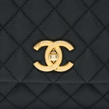 Chanel Medium Coco Handle Caviar with Lizard Handle Black Brushed
