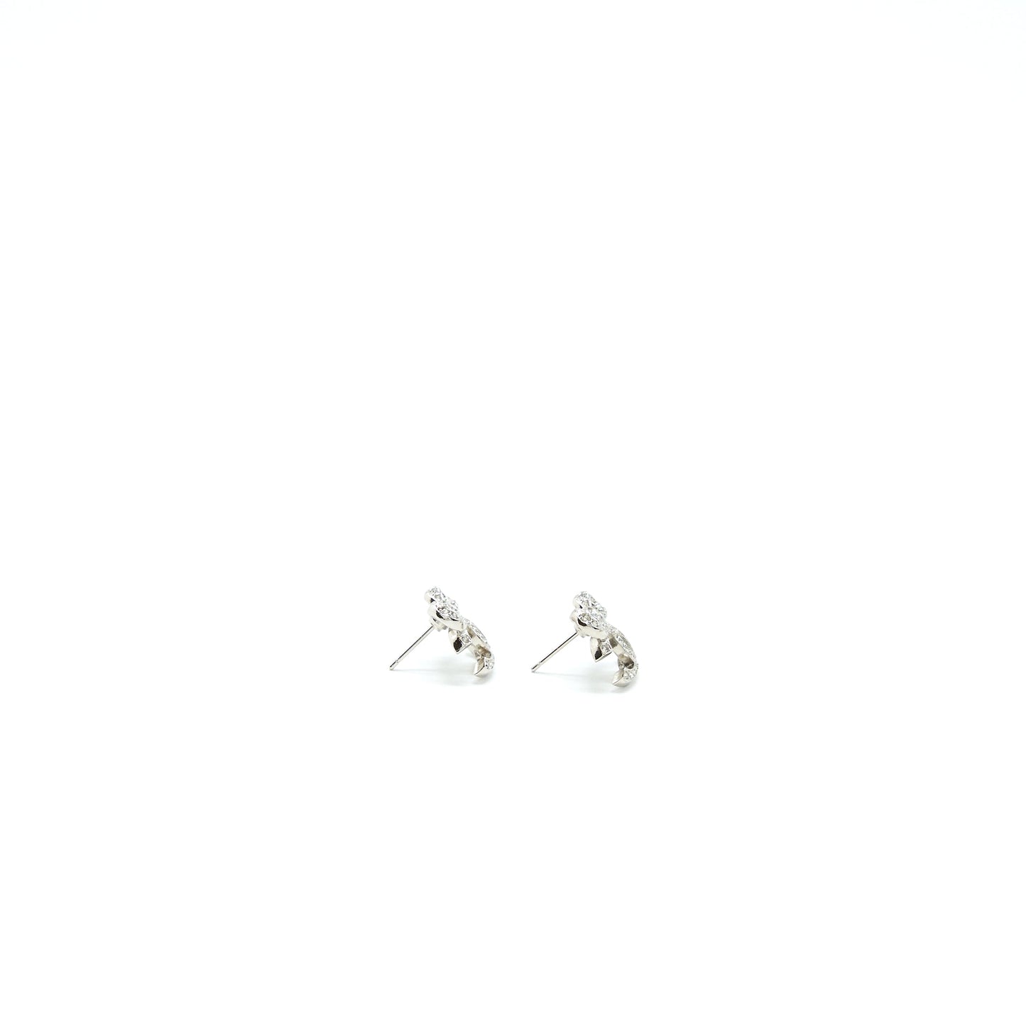 Chanel CC Logo And Bow Earrings Silver Tone