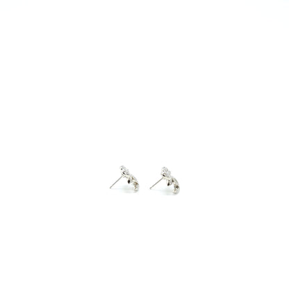 Chanel CC Logo And Bow Earrings Silver Tone