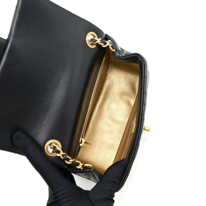 Chanel 22C Pearl Crush Mini Square Flap Bag Lambskin Black