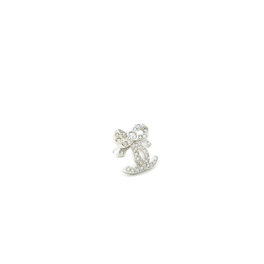Chanel CC Logo And Bow Earrings Silver Tone