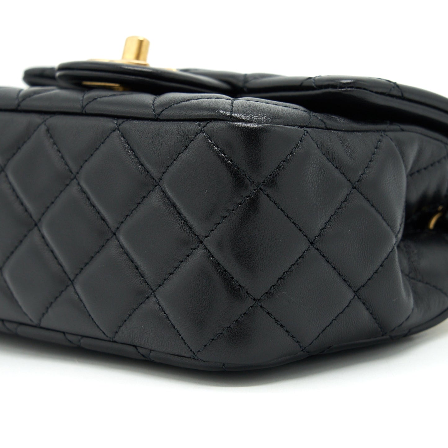 Chanel 22C Pearl Crush Mini Square Flap Bag Lambskin Black