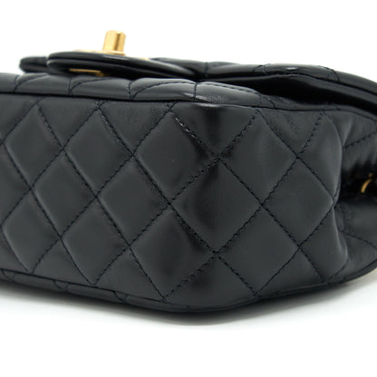 Chanel 22C Pearl Crush Mini Square Flap Bag Lambskin Black