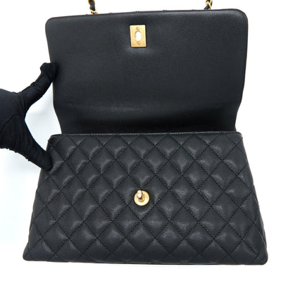 Chanel Medium Coco Handle Caviar with Lizard Handle Black Brushed
