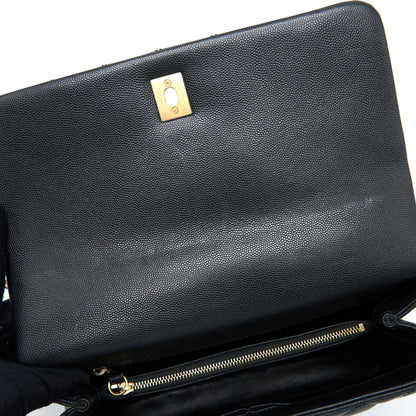 Chanel Medium Coco Handle Caviar with Lizard Handle Black Brushed