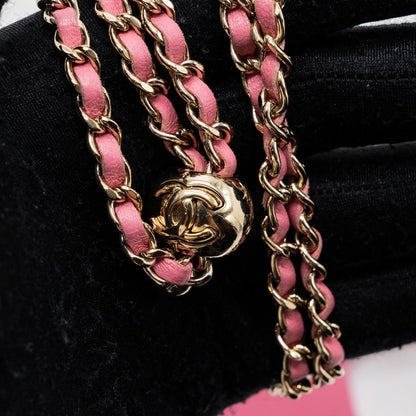 Chanel 21P pearl crush phone case with chain for iPhone 12 lambskin pink L