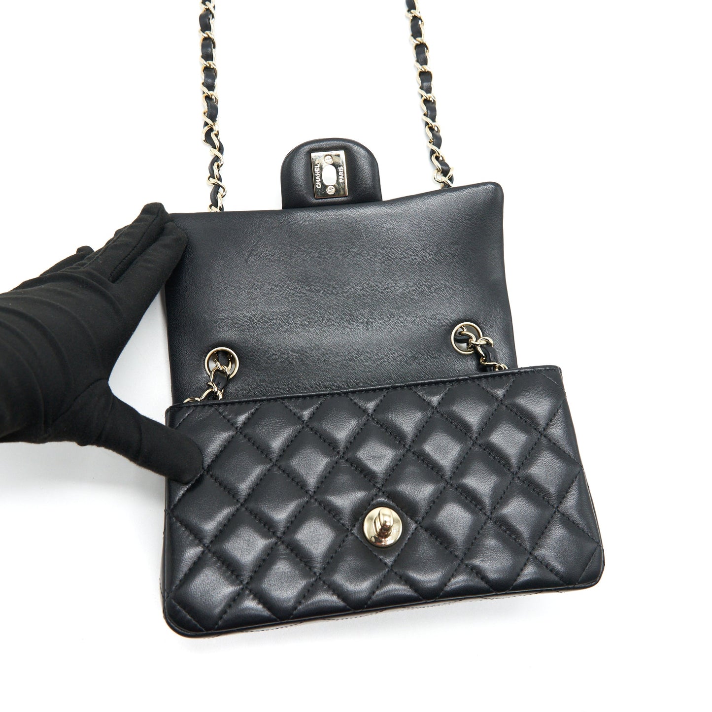 Chanel Mini Rectangular Flap Bag Black L LAMBSKIN