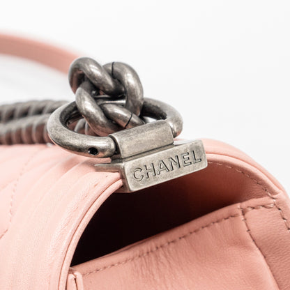 Chanel medium boy bag lambskin light pink ruthenium hardware