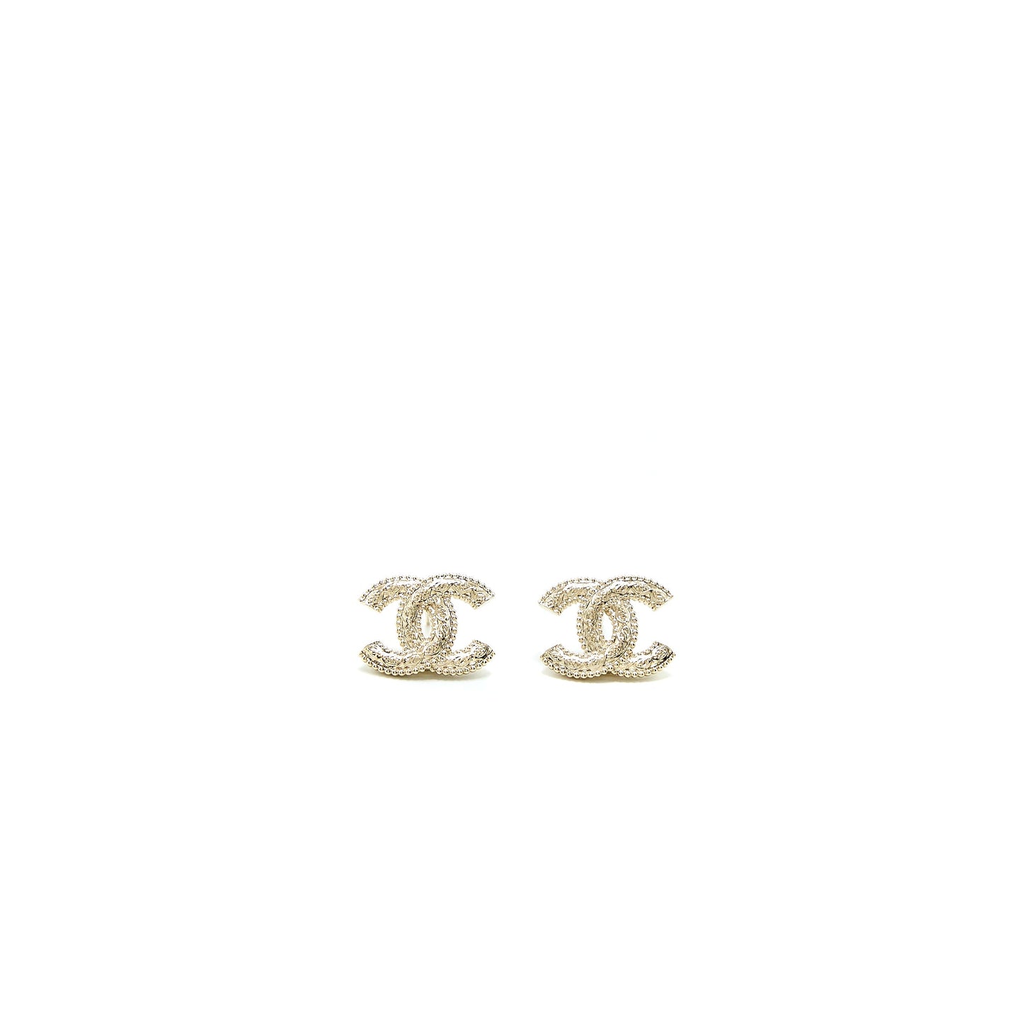Chanel 22K Small CC Logo Earrings Light Gold Tone
