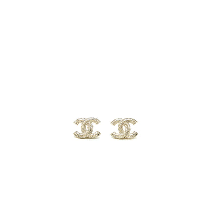 Chanel 22K Small CC Logo Earrings Light Gold Tone