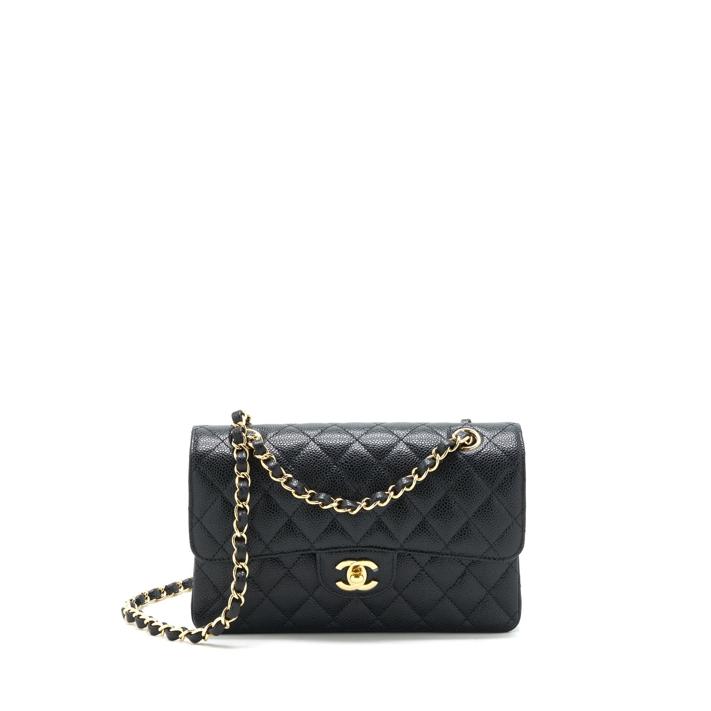 Chanel 22c caviar small classic double flap bag black