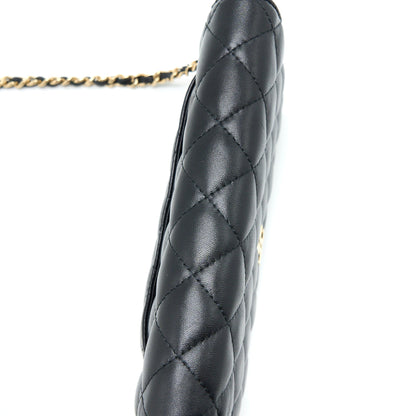 Chanel Quilted Wallet on Chain with Camellia Chain Lambskin Black L