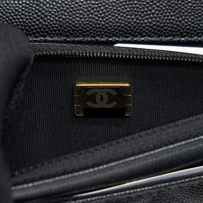 Chanel 22S Detailed Logo Wallet On Chain Caviar Black L