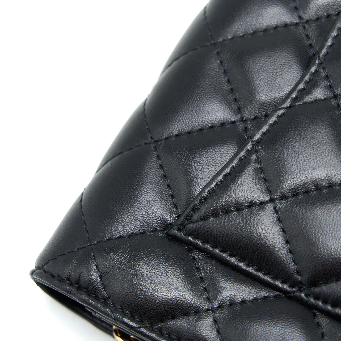 Chanel Quilted Wallet on Chain with Camellia Chain Lambskin Black L