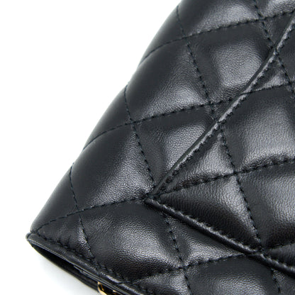 Chanel Quilted Wallet on Chain with Camellia Chain Lambskin Black L