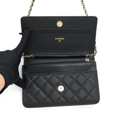 Chanel 22S Detailed Logo Wallet On Chain Caviar Black L