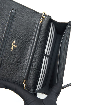 Chanel 22S Detailed Logo Wallet On Chain Caviar Black L