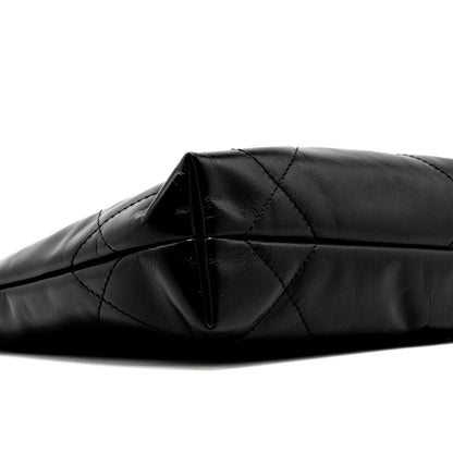 Chanel 23s Mini 22 Bag Shiny Calfskin Black Brushed  (Microchip)