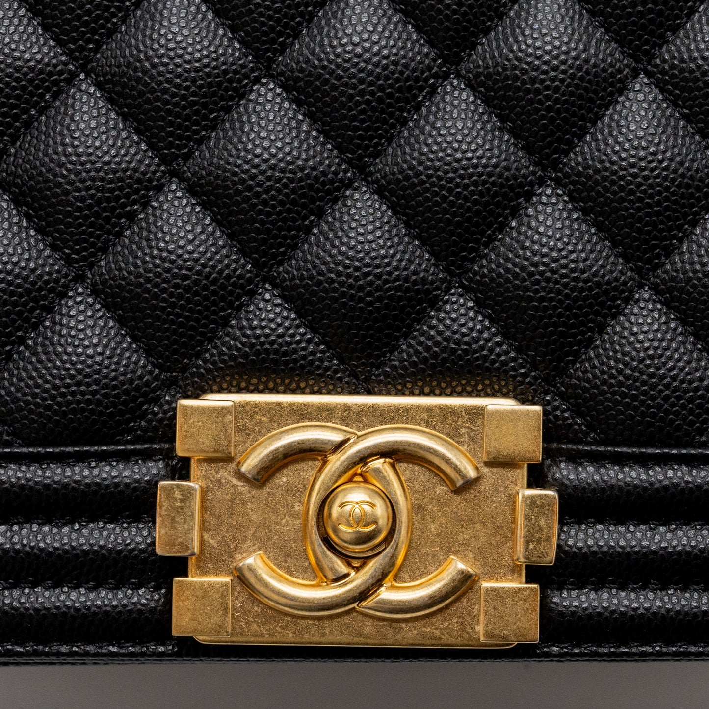 Chanel Medium Classic Boy Bag Caviar Black Brushed  (microchip)