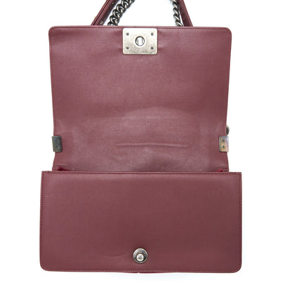 Chanel Medium Boy Bag Velvet Dark Red Ruthenium