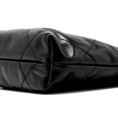 Chanel 23s Mini 22 Bag Shiny Calfskin Black Brushed  (Microchip)