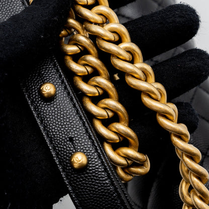 Chanel Medium Classic Boy Bag Caviar Black Brushed  (microchip)